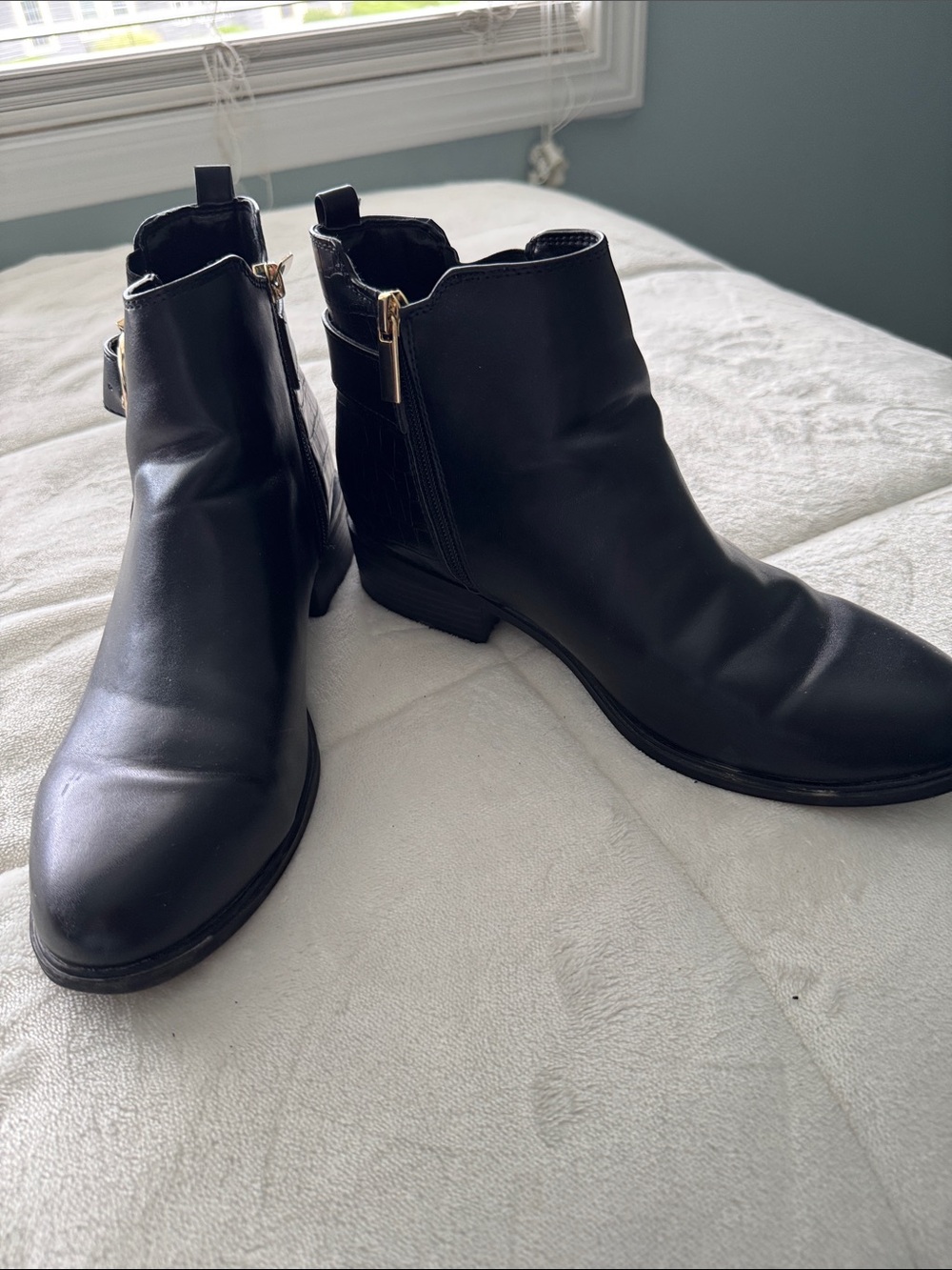 Bandolino Black Ankle Booties with Gold Zipper Accent